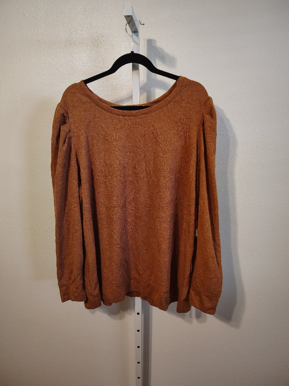 EVRI Women's Top Size 2X Plus Long Sleeve NWT Puff Shoulder Scoop Neck Rust